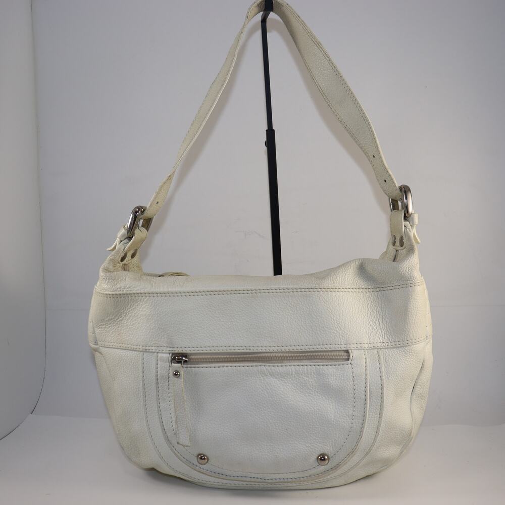 Nicoli White Leather Shoulder Bag with‎ Silver Hardware